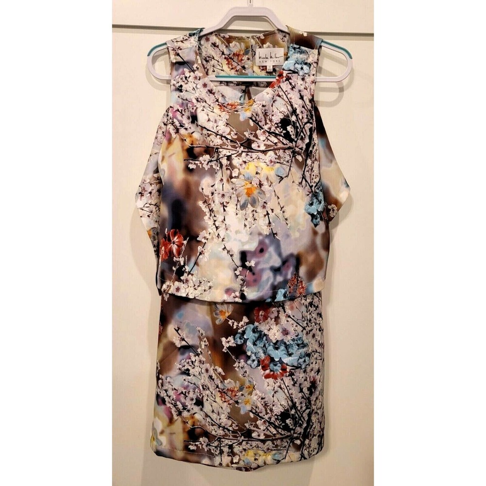 New Nicole Miller Short Dogwood Floral Dress Size 12 Tie Back with Flap